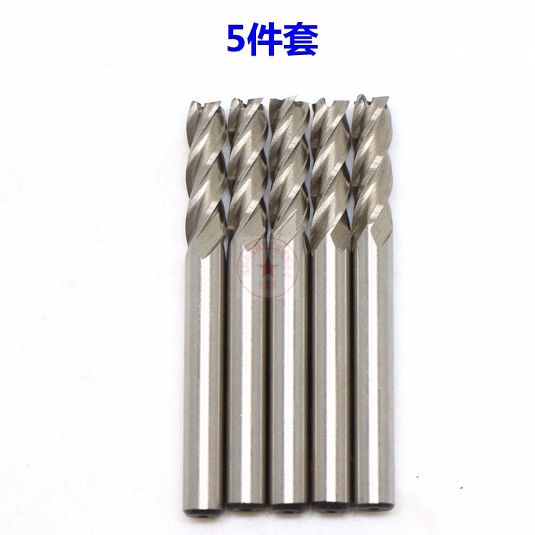 A set of 5 sets of 4-edge Southwest white steel milling cutters, 5 sets of HSS high-speed steel straight shank end mills, and 5 pieces of metal drill bits and milling cutters full figure