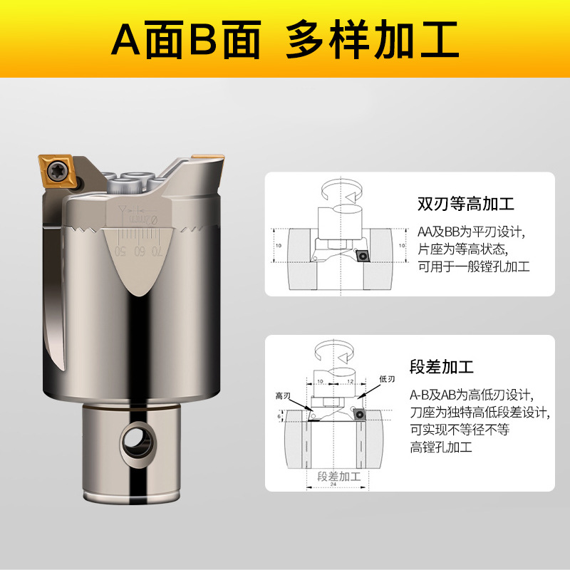 MBH Double-edge rough boring head boring tool bridge type adjustable toothed type BT40/ Adjustable boring machine for processing, white Specification drawing