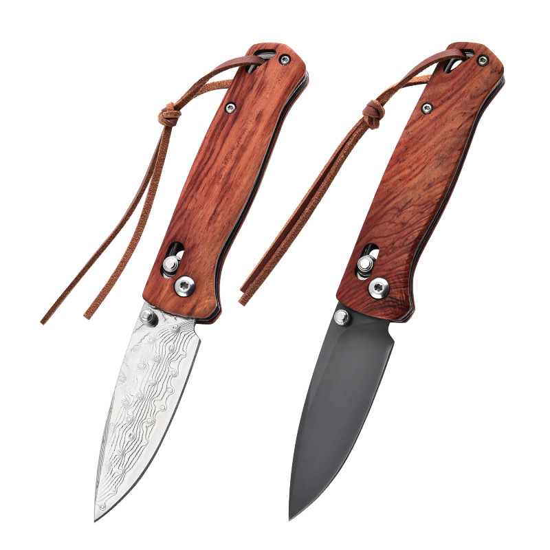 Damascus steel folding knife, outdoor knife, camping knife in the wild, outdoor knife, meat and fruit knife, portable knife Item Picture