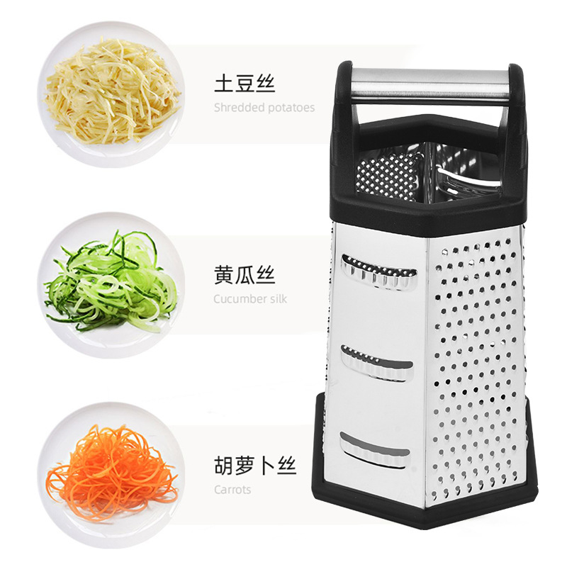 Factory wholesale six-sided 430 stainless steel grater, kitchenware, multi-functional fruit and vegetable grater, melon grater Application Scenario