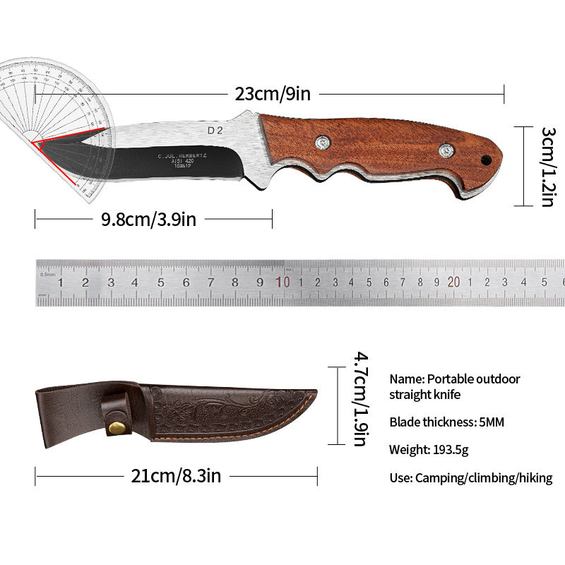 Outdoor straight knife, kitchen knife, hand-held meat knife, convenient and portable straight knife Item Picture