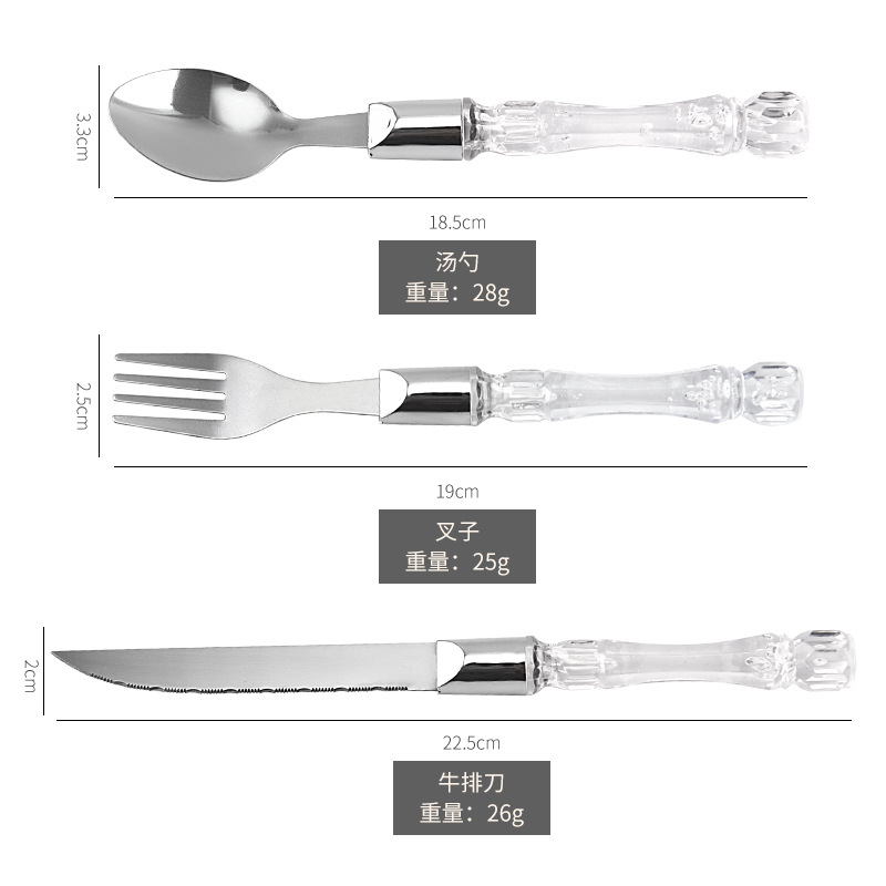 Stainless steel knives and forks, hotel Western cuisine knives and forks, dessert spoons, plastic handle tableware, wholesale of knives, forks and spoons, cross-border creative gifts Application Scenario
