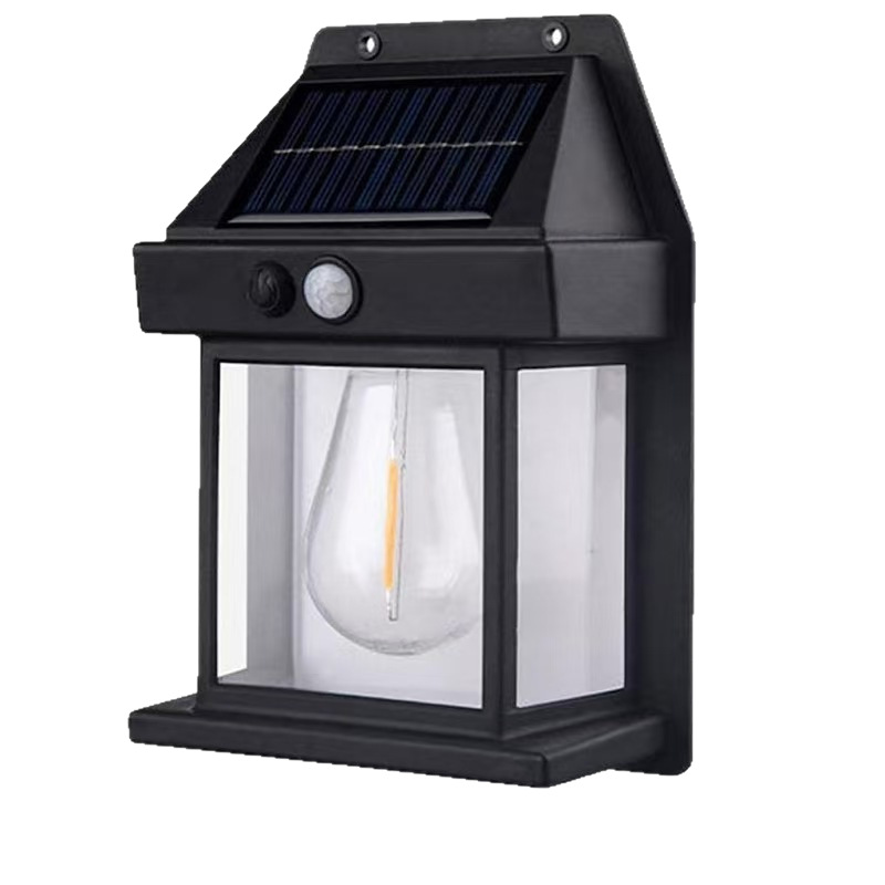 New outdoor solar tungsten filament wall lamp, rainproof sensor wall lamp, garden lamp, night light, three-speed adjustable ambient light Item Picture