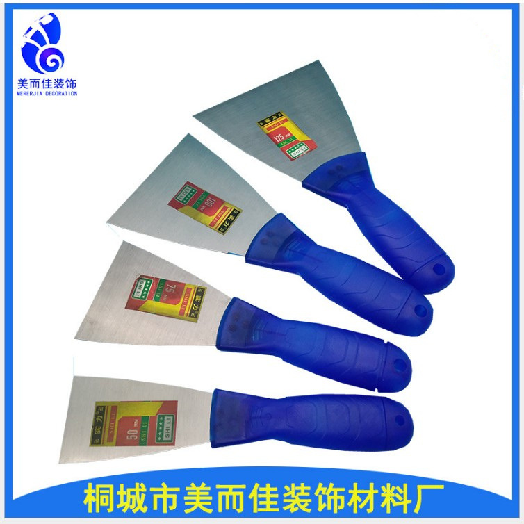 The manufacturer sells plastic-handled putty knives, 3-inch cleaning knives, scrapers, putty scraping tools, and stainless steel knives for wholesale full figure