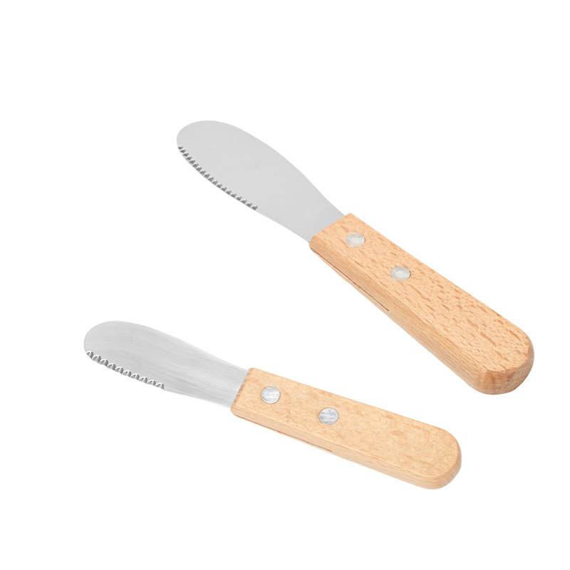 In stock: beech wooden-handled cheese knives, cheese knives, toothed Western cheese and butter spatulas, jam knives, baking tools Item Picture