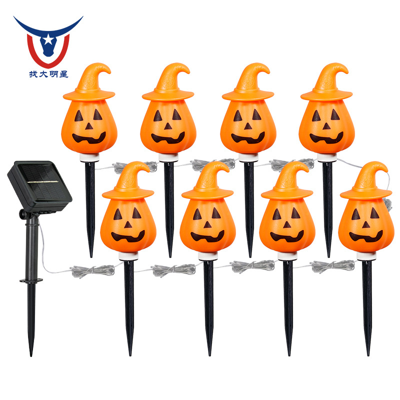 1 drag 6 solar wizard hat pumpkin lanterns 8 functions Halloween atmosphere decorative lights Courtyard lawn led ground socket lights Item Picture