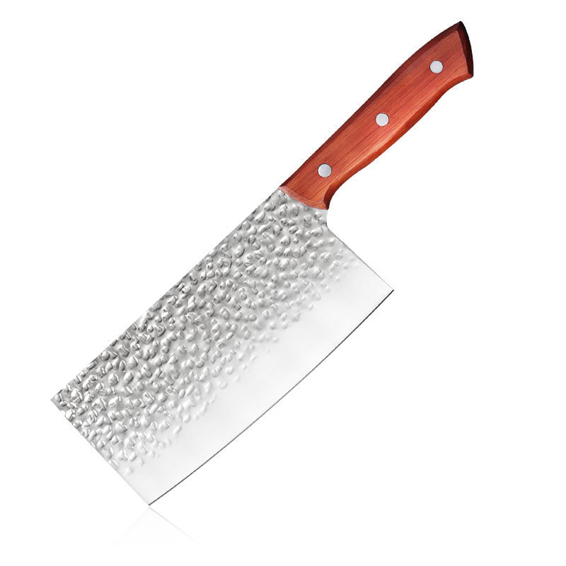 Stainless steel hammer-textured forging and chopping dual-purpose kitchen knife set, wooden-handled kitchen and chef multi-purpose knife in stock for wholesale Application Scenario
