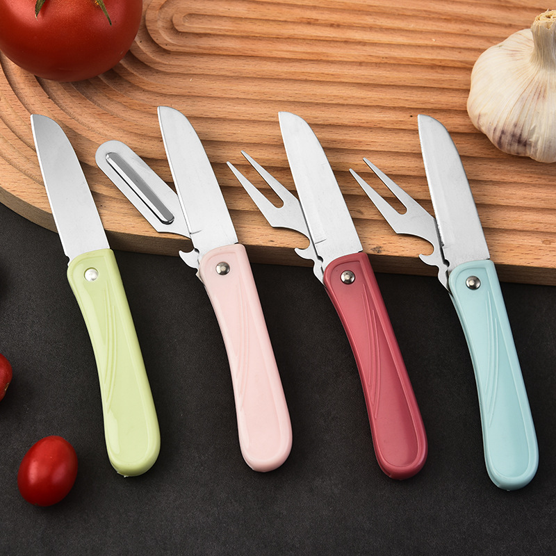 Portable folding fruit knife, peeler, household multi-functional kitchen auxiliary food knife, stainless steel fruit and vegetable farmer knife details Picture