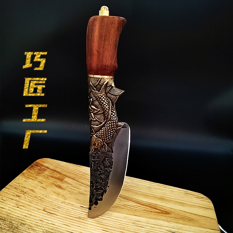Longquan Xiaketang Western Restaurant knives, hand-forged fish knives, stainless steel sharp bone-picking knives, all-copper exquisitely carved gift knives details Picture