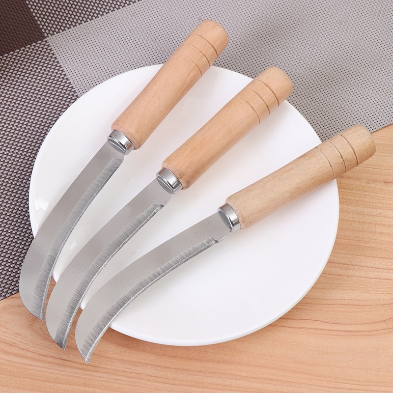 Yangjiang extended curved knife, stainless steel curved knife, wooden handle small curved knife, peeler, banana knife, fruit knife, small sickle Specification drawing