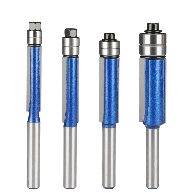 Yusheng double-axis trimming knife Flash Silver Blue 1/4 handle woodworking milling cutter with double-edge trimming machine head bakelite milling Item Picture