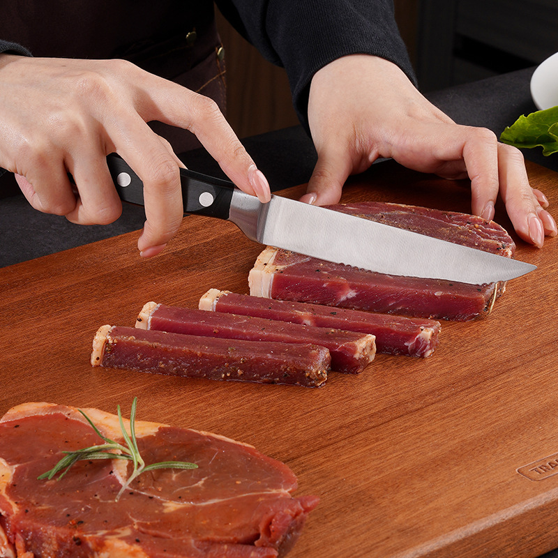 Single-steel head colored wood steak knife, stainless steel knife, serrated knife, steak knife, steel head set, plastic handle steak knife details Picture