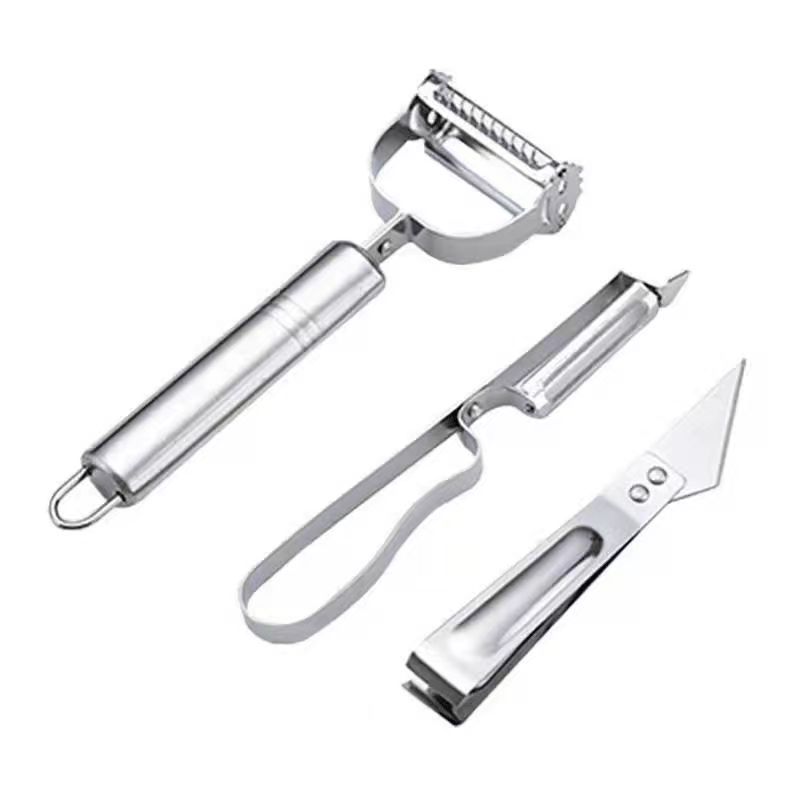Stainless steel 3-piece set, multi-functional stainless steel peeler and shaver kitchen set, peeling tool, fruit and vegetable shaver and hair remover Item Picture