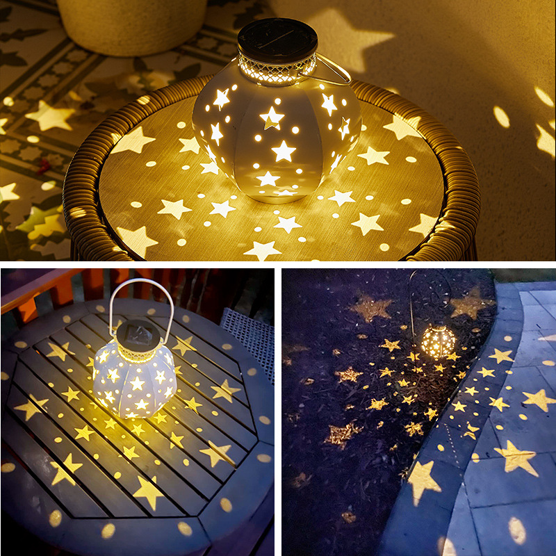 Amazon solar lights, star night lights, garden lights, garden lights, led lawn lights, iron five-pointed star light and shadow details Picture