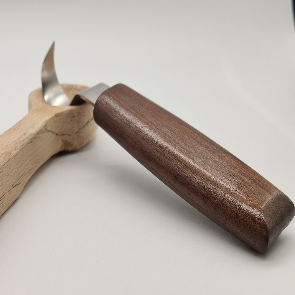 Cross-border walnut wood chrome-vanadium steel carving knife, wood shaving knife, wood scraping knife, spoon knife, woodworking carving set Specification drawing
