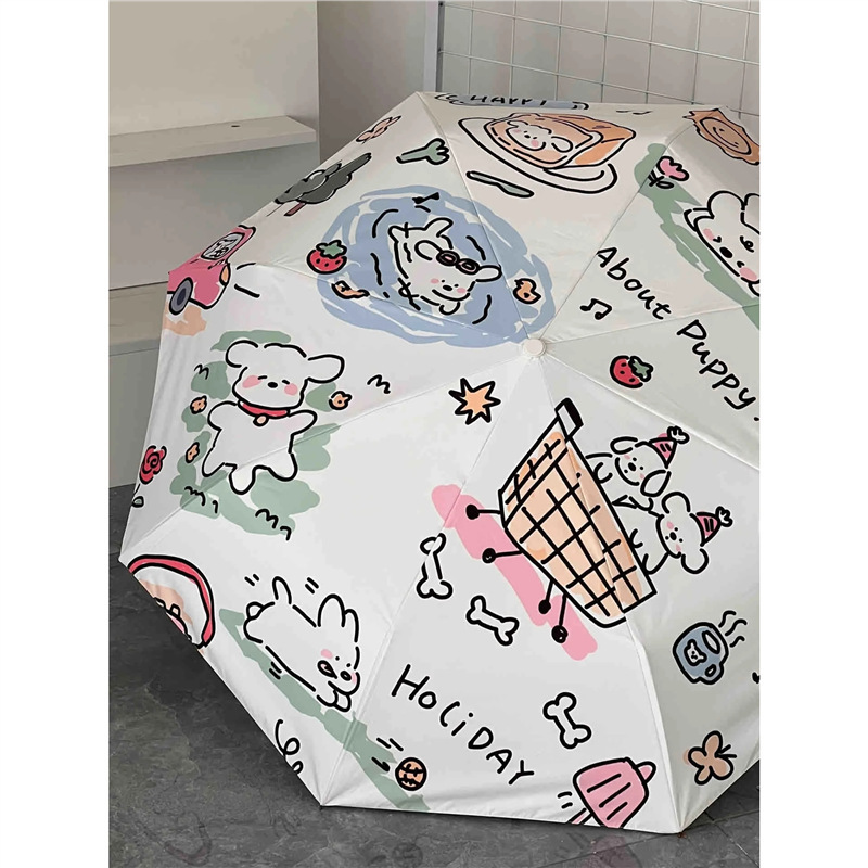The line dog umbrella is a portable sun umbrella for girls with high appearance standards and is specially designed for students to go to school. It is an automatic folding umbrella that can be used in both sunny and rainy weather Application Scenario