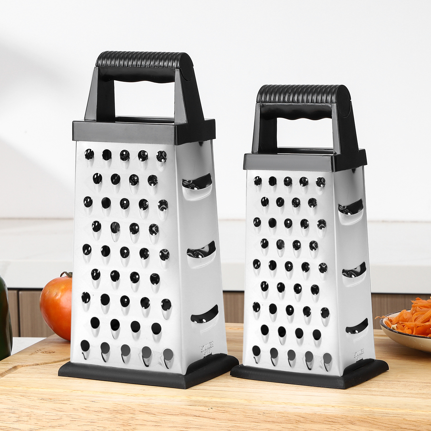 8-inch and 9-inch stainless steel four-sided cheese, cheese and fruit stainless steel grater, multi-functional grater, kitchen tool full figure