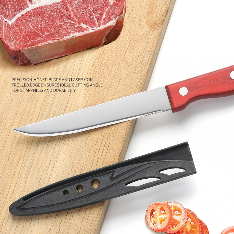 Colored wooden handle stainless steel Western-style steak knife, Western-style steak knife, beef and pork chop knife, fruit knife, meat knife in stock Specification drawing