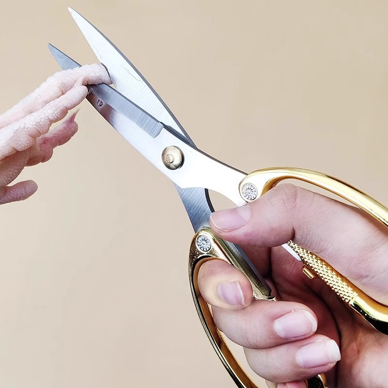 German imported stainless steel household scissors, kitchen multi-functional cutting, student handcrafted art gold scissors wholesale details Picture