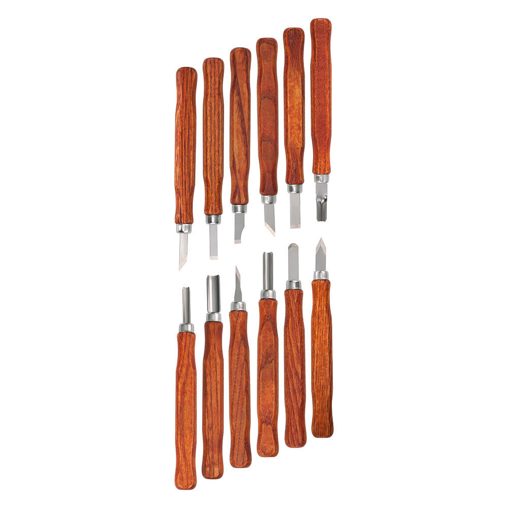New 12-piece set of cork engraving knives, art engraving knives, imitation rosewood engraving knives, woodworking engraving sets Specification drawing