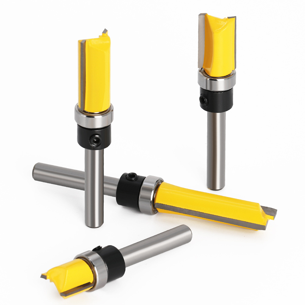 1/4 handle profiling bearing trimming knife, woodworking milling cutter, double-edge bearing straight knife lengthened Specification drawing