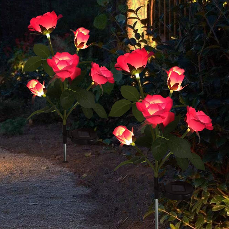 Solar rose flower lamps, LED garden decoration simulation flower lamps, outdoor waterproof courtyard park, villa lawn lamps Specification drawing