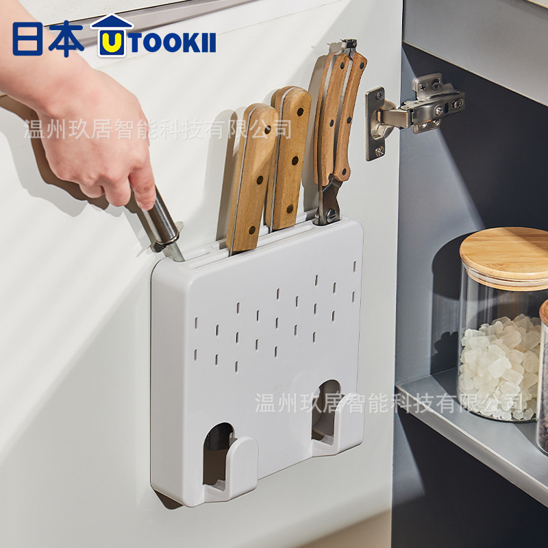 Japanese utookii knife rack, kitchen knife wall-mounted storage rack, countertop kitchen knife and meat knife placement rack Application Scenario
