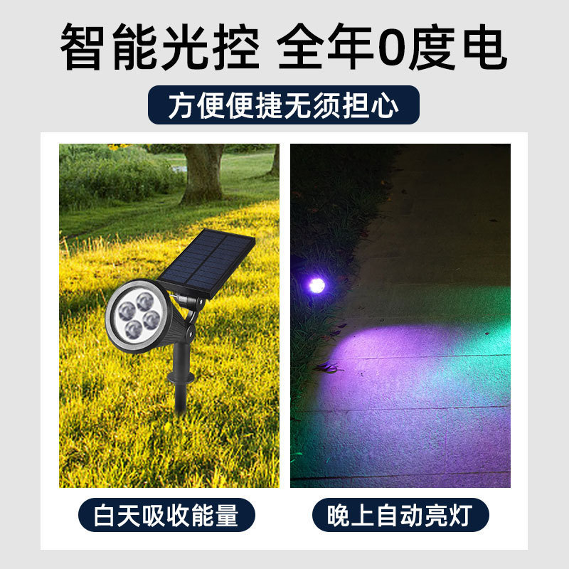 Solar-powered spotlights, outdoor courtyard lawn lights, garden seven-color lighting, wall lights, park ground-mounted landscape projection spotlights details Picture
