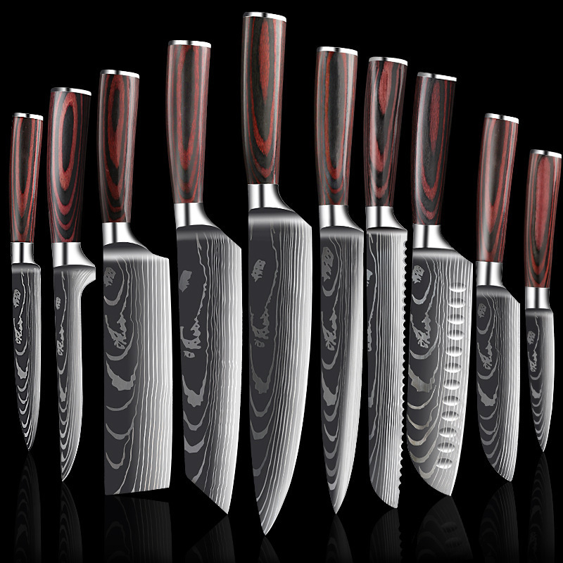 Amazon Damascus pattern chef's knife, laser pattern Western cuisine chef's knife, kitchen knife, Santoku knife, all-purpose knife Specification drawing