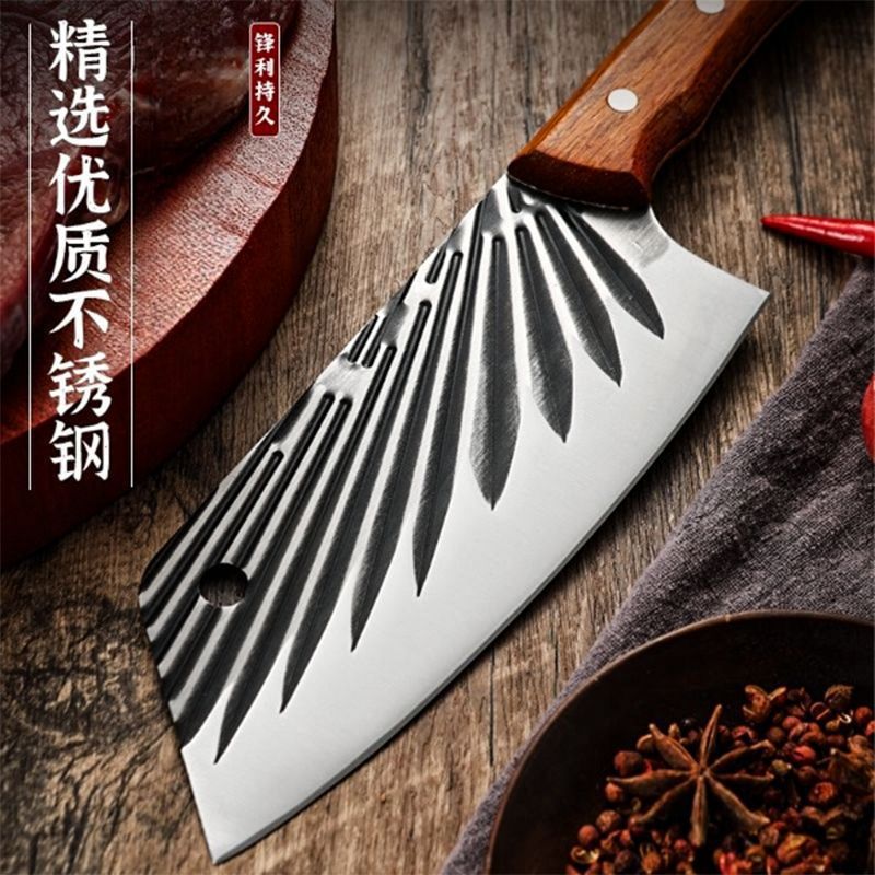 Factory direct sales of stainless steel kitchen knives, feather and fish scale pattern kitchen knives, light and sharp, slicing, meat and vegetables, ladies' kitchen knives Specification drawing