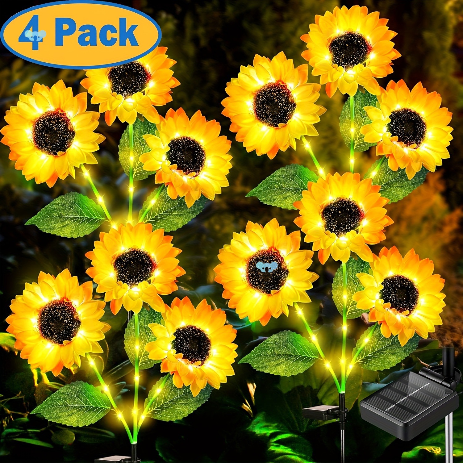 4PCS Solar Sunflower Lights Outdoor, 12 Sunflower 3 in 1 full figure