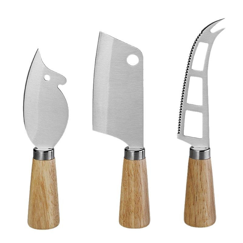 Factory stock rubber wood stainless steel cheese knives, creative cheese tools, cooking steak knives, mini kitchen knives, water knives Item Picture