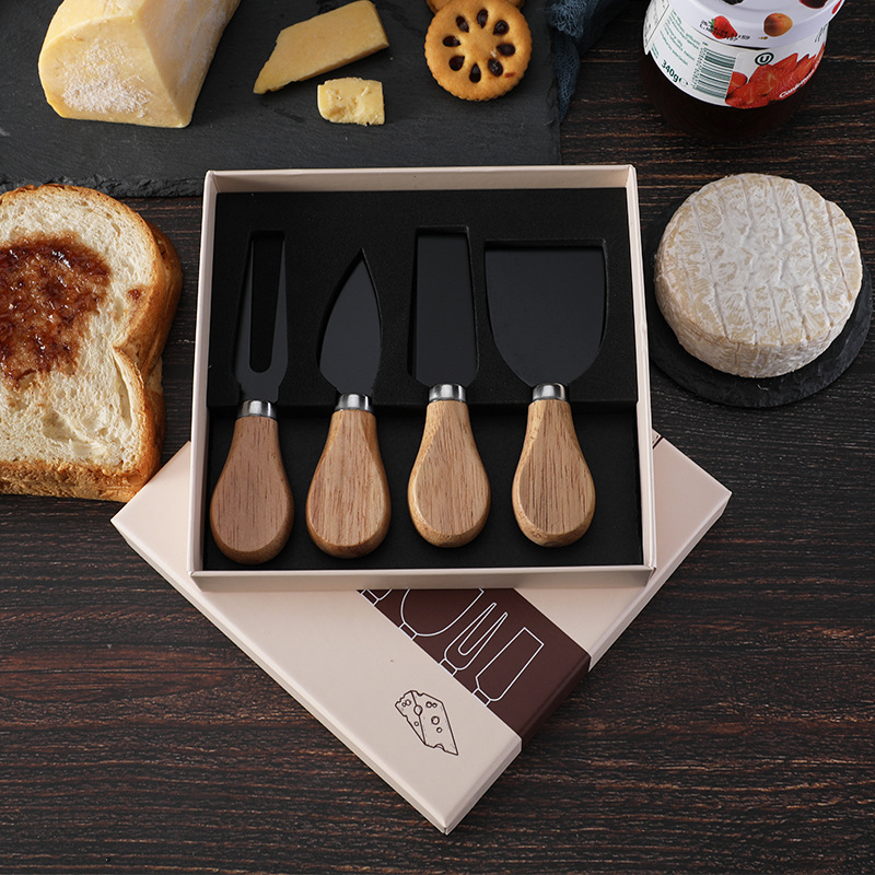 Factory shipment: Rubber wooden handle cheese tools, cheese knives, stainless steel cream and butter knives, cheese knife gift boxes details Picture