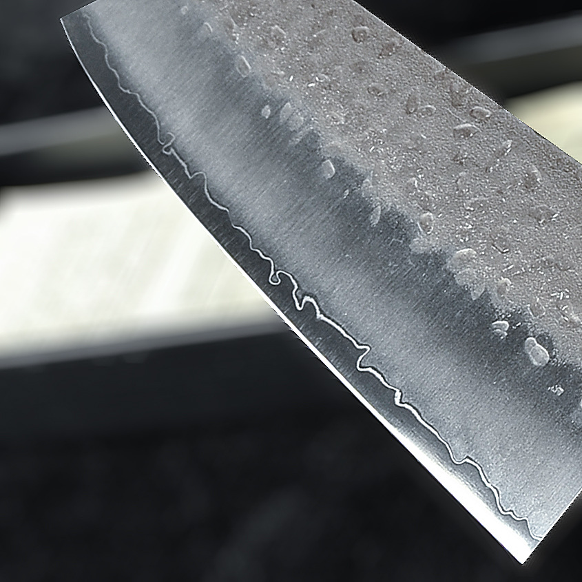 9CR18 octagonal handle black hammer pattern cutting knife, kitchen knife, chef's knife, Santoku knife, retro vegetable cutting Damascus knife Specification drawing