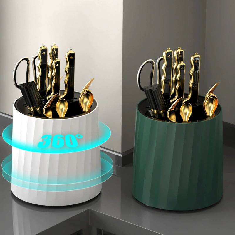 Kitchen rotating knife rack, kitchen knife storage integrated, chopstick bucket base, 360-degree rotatable draining countertop rack full figure
