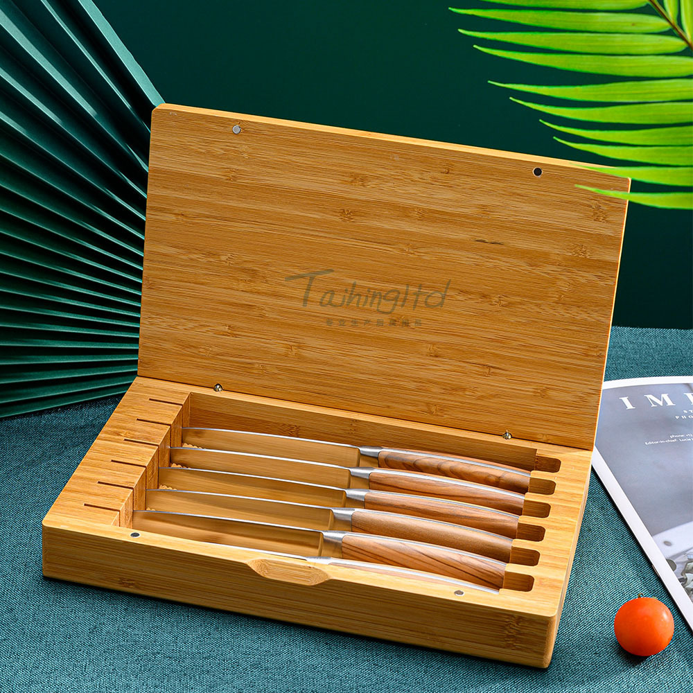 New six-piece set: Olive Wood Steak knife, 420J2 stainless steel Western dining knife details Picture