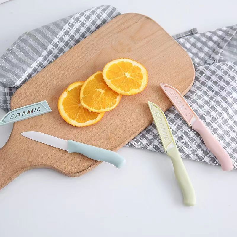 Ceramic fruit knife, household folding portable knife, student and dormitory three-piece set, fruit knife and peeler set details Picture