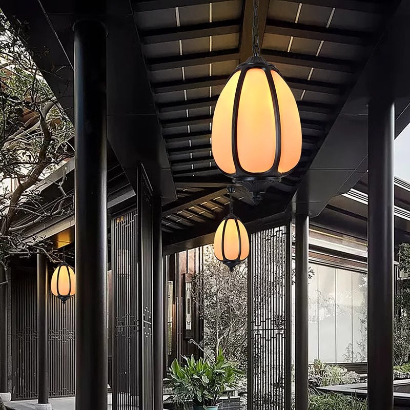 New Chinese-style outdoor courtyard chandeliers, outdoor villa entrance gates, eaves, pavilions, retro lanterns, garden chandeliers Application Scenario