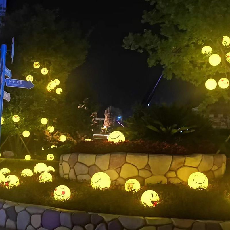 Outdoor waterproof PE round ball light, shopping mall decoration LED seven-color moon light, lawn light, Internet celebrity emoji shaped light Application Scenario