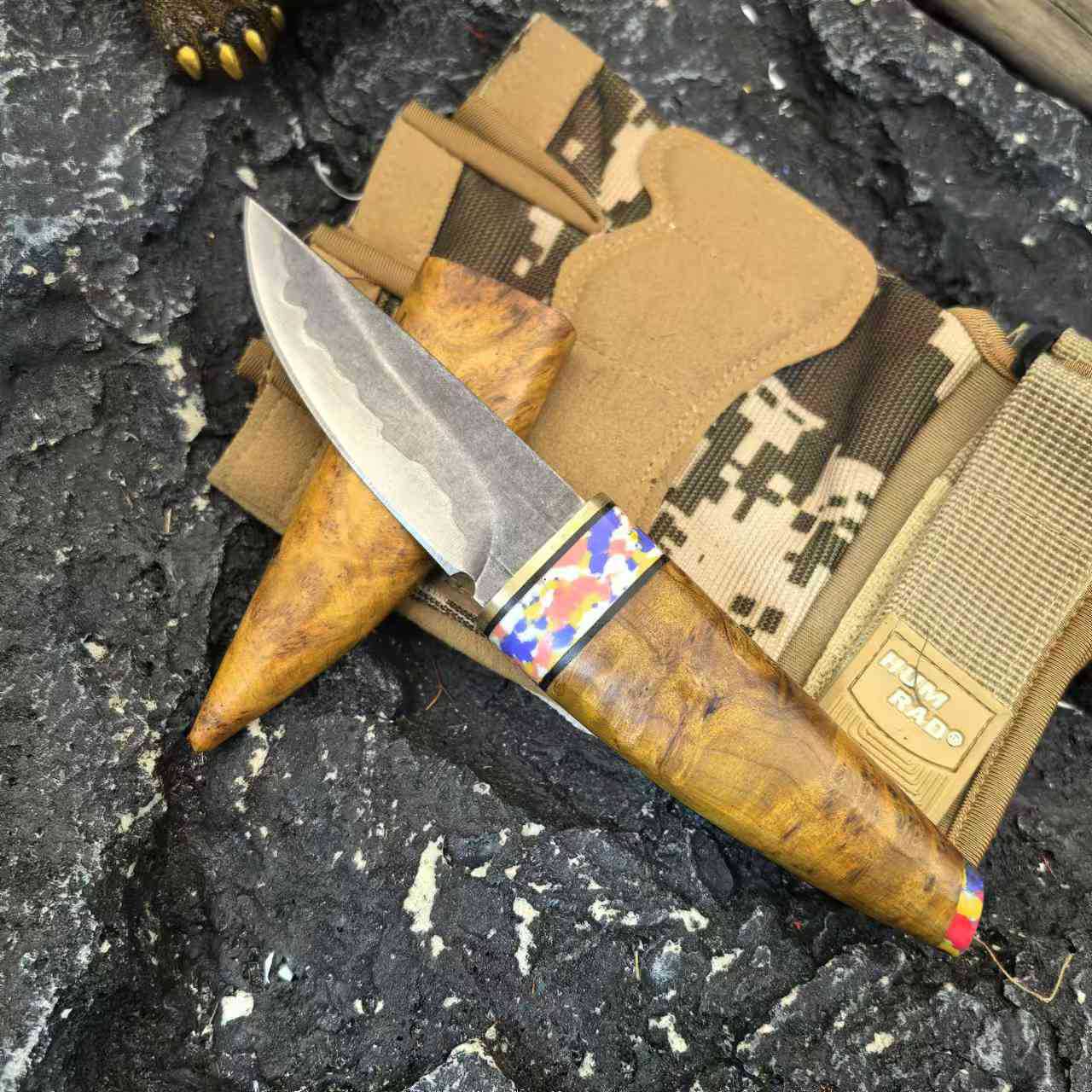 [Crescent] Cliff Cypress Solid Wood knife, multi-functional high-hardness fruit knife, outdoor knife tray, play with wooden small knives details Picture