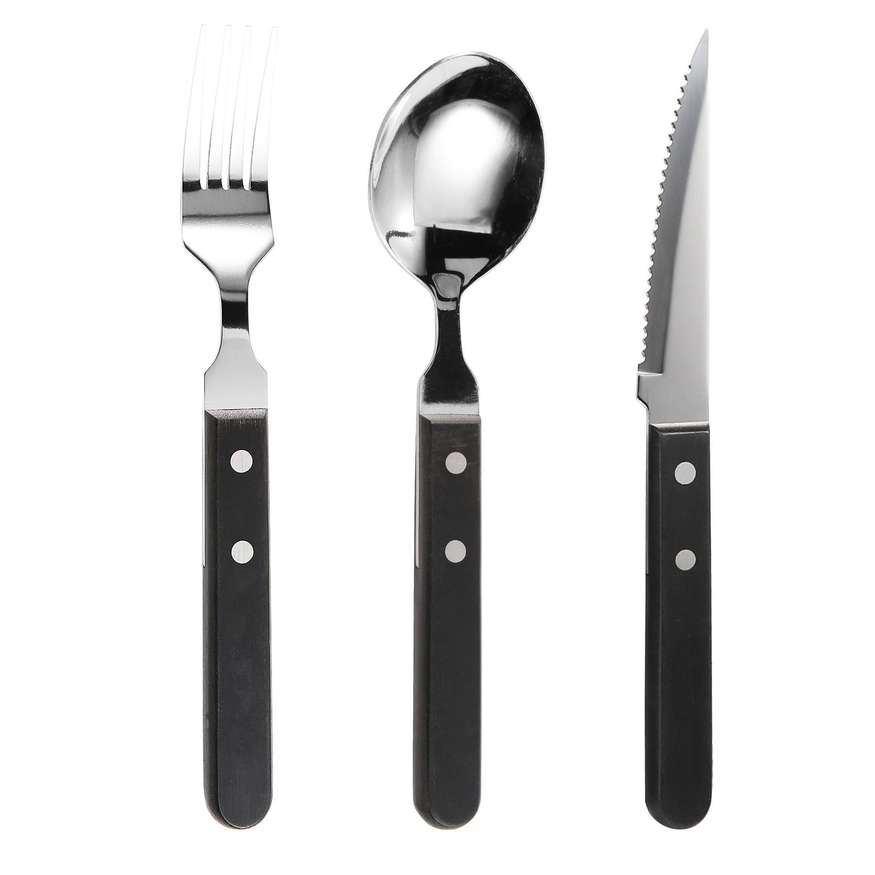 In stock: 4-inch cross-border serrated knife with riveted handle, black Western-style knife, plastic-handled steak knife, more sharp-shaped Item Picture