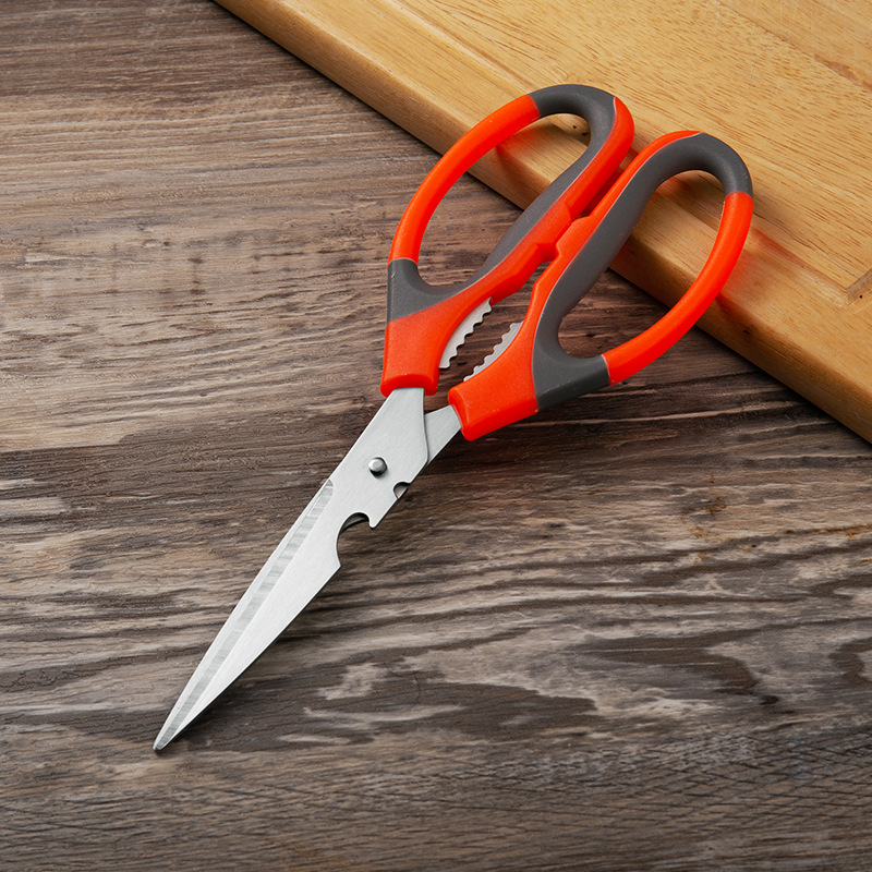 Stainless steel household chicken scissors, kitchen scissors, anti-slip handle, sharp, multi-functional bottle opening, walnut picking, barbecue scissors Specification drawing