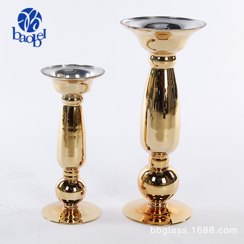 BBGLASS Baobei Glass Creative Golden Glass Candlestick, modern and simple hand-blown glass vase, electroplated gold, banquet, wedding and home decoration item pic 1