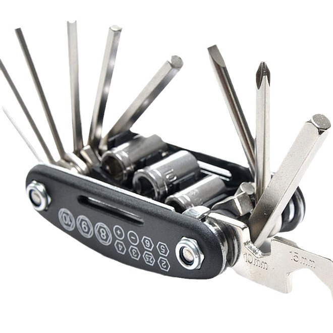 Bicycle repair combination tool 16-in-one screwdriver set, multi-functional folding bike repair and tire patching wrench set Item Picture