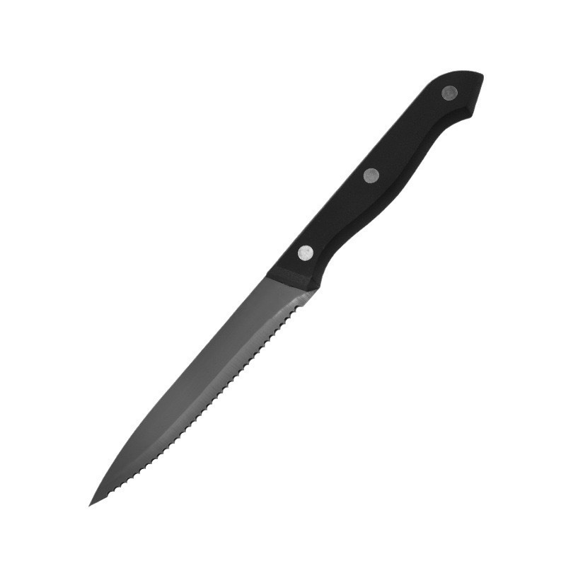 Cross-border best-selling stainless steel black-plated steak knife, 5-inch pointed bread knife with serrated PP handle, outdoor barbecue knife Item Picture