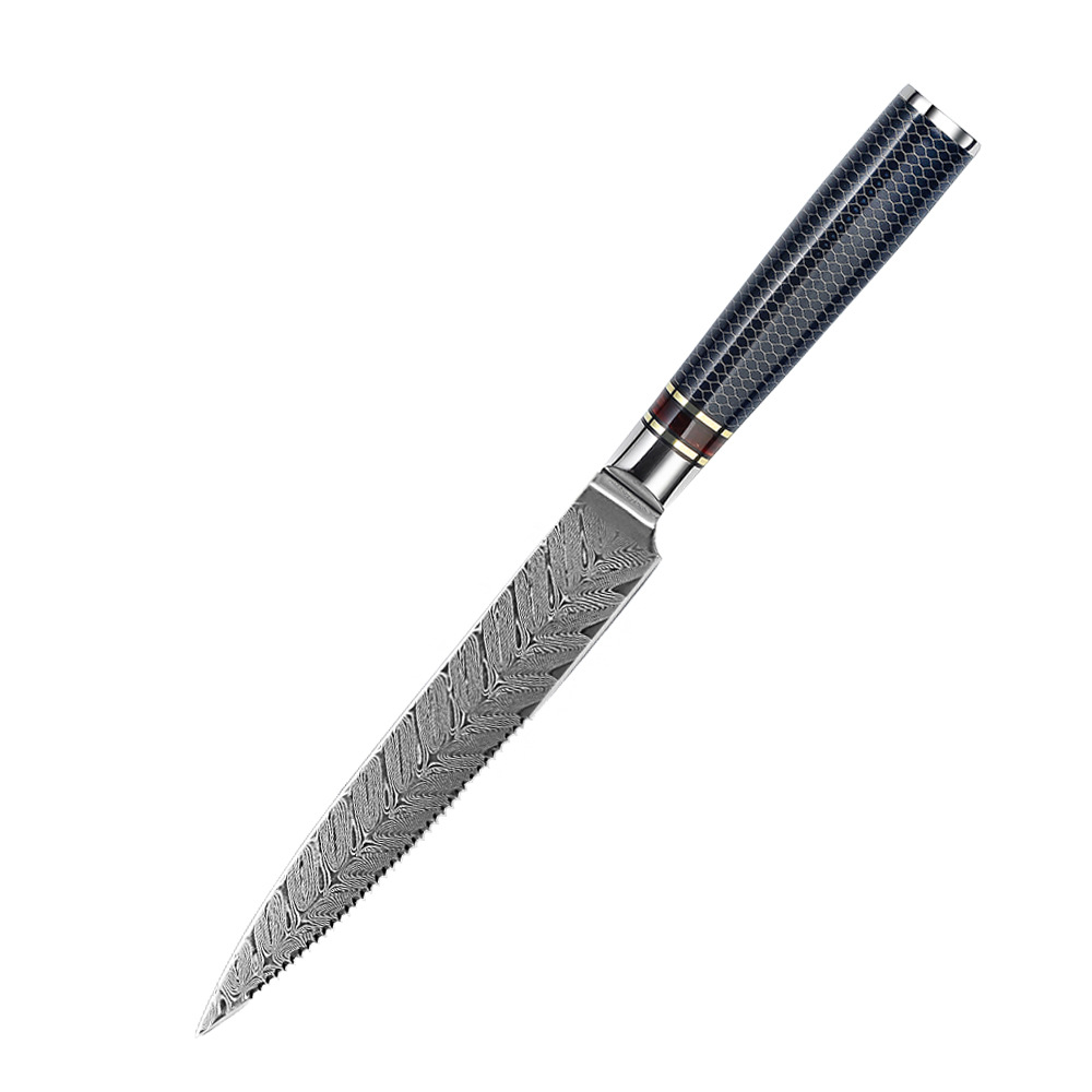 Damascus steel VG10 knife, stainless steel knife, thickened steak serrated knife, 5-inch Western-style steak knife Item Picture