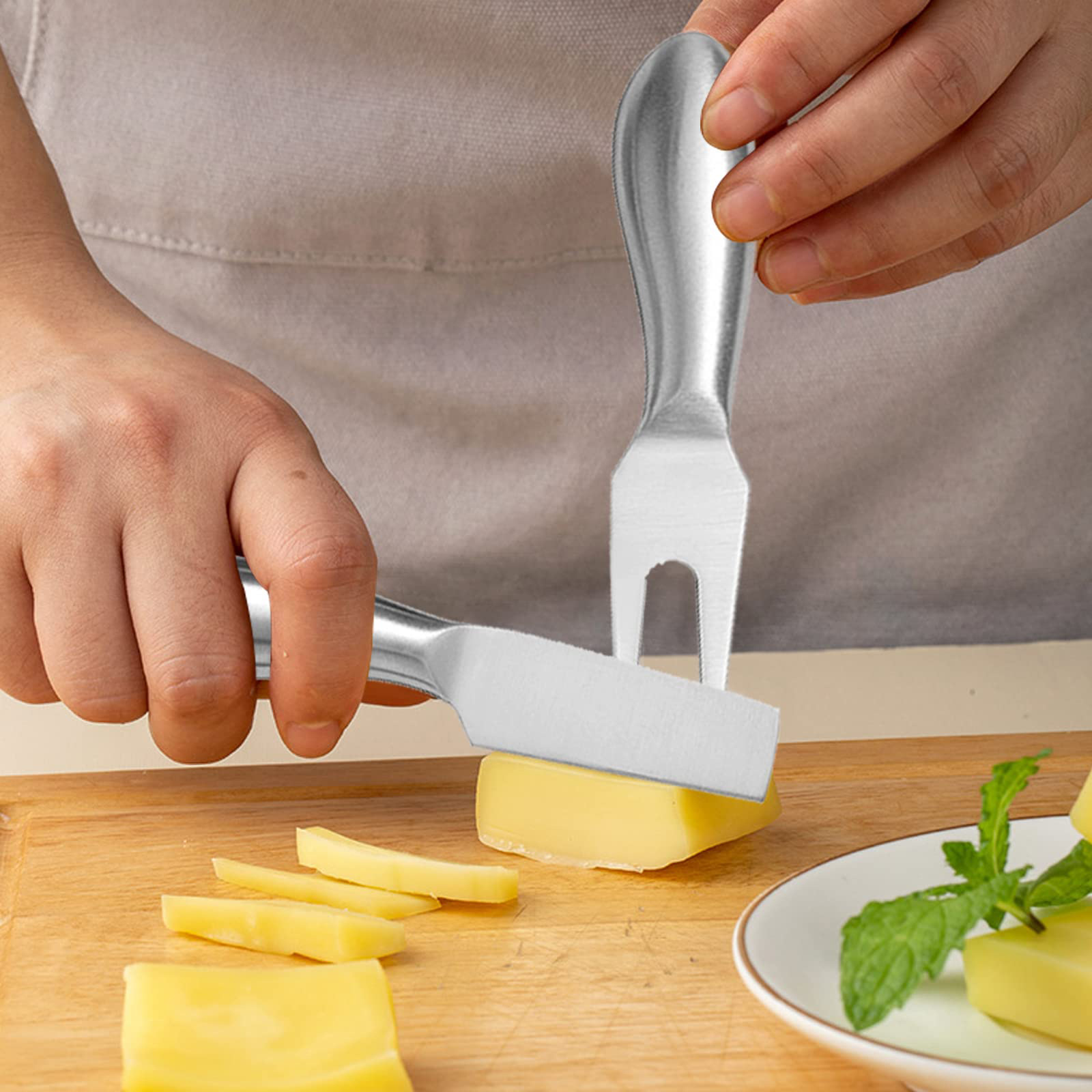 Stainless steel cheese knife set, cheesecake fork, butter jam cream knife, mini baking knife 8-piece set details Picture