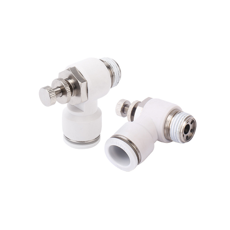 Pneumatic component SL type throttle valve PA pipeline throttle valve adjustable quick-plug threaded white elbow vent pipe joint Item Picture