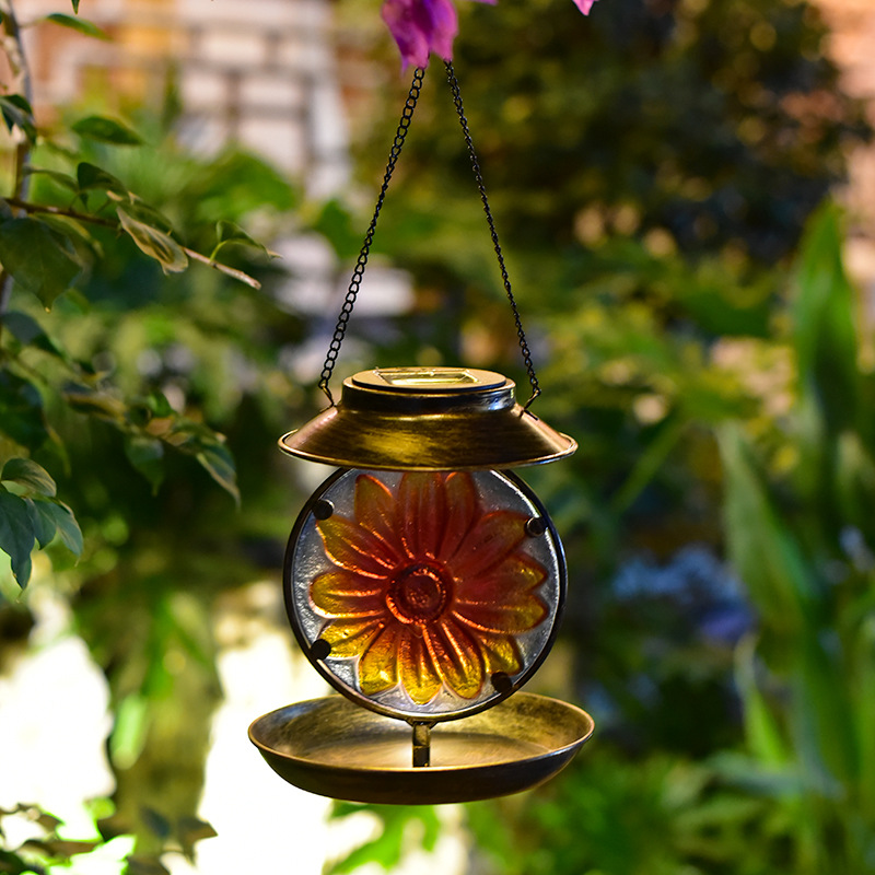 Cross-border solar bird feeder, bird feeder, home decoration, outdoor courtyard lamp, ironwork handicrafts, bird feeder Specification drawing