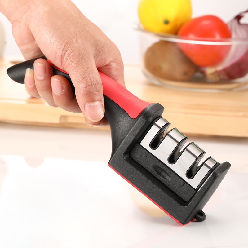 Multi-functional three-in-one knife sharpener, quick knife sharpener, manual household kitchen knife, easy kitchen knife sharpener full figure